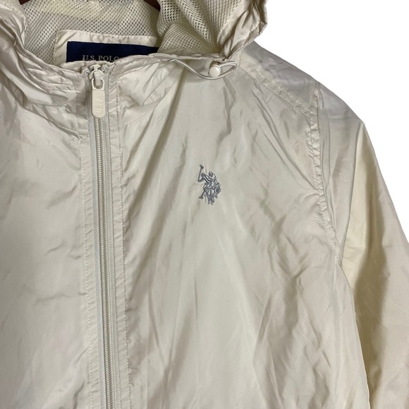 U.S. Polo Assn. White Lightweight Windbreaker Jacket Hooded Zippered Pockets M - Picture 7 of 16